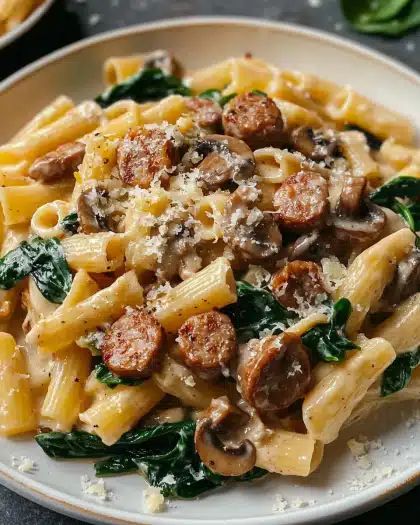 Creamy Sausage and Mushroom Pasta with Spinach: A 30-Minute Comfort Dinner step 3