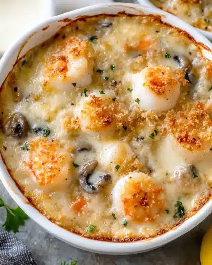 Creamy Seafood Gratin Recipe: Shrimp, Scallops & Mushrooms step 3