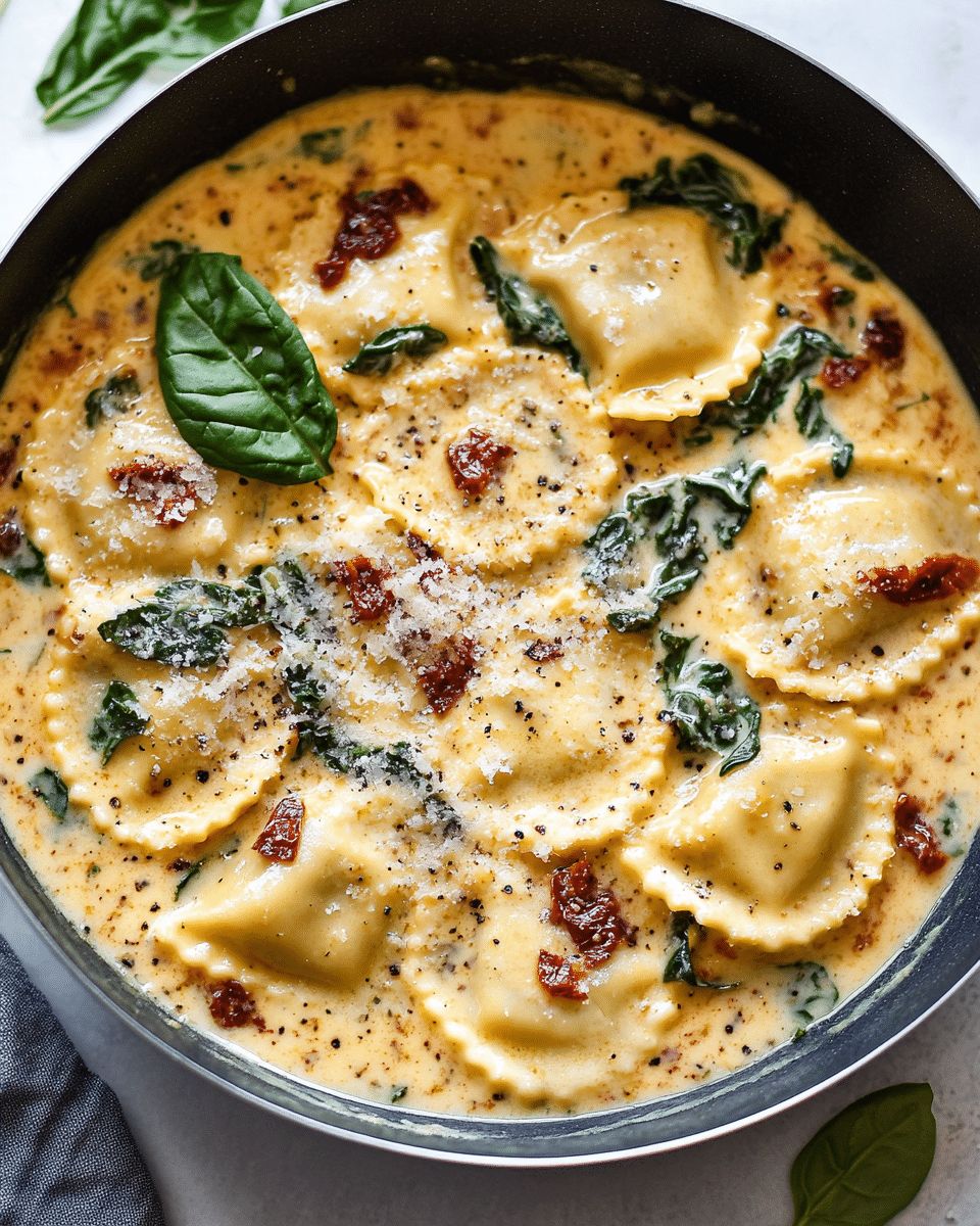 Creamy Spinach and Sun-Dried Tomato Ravioli Recipe | Cook with Feast step 2
