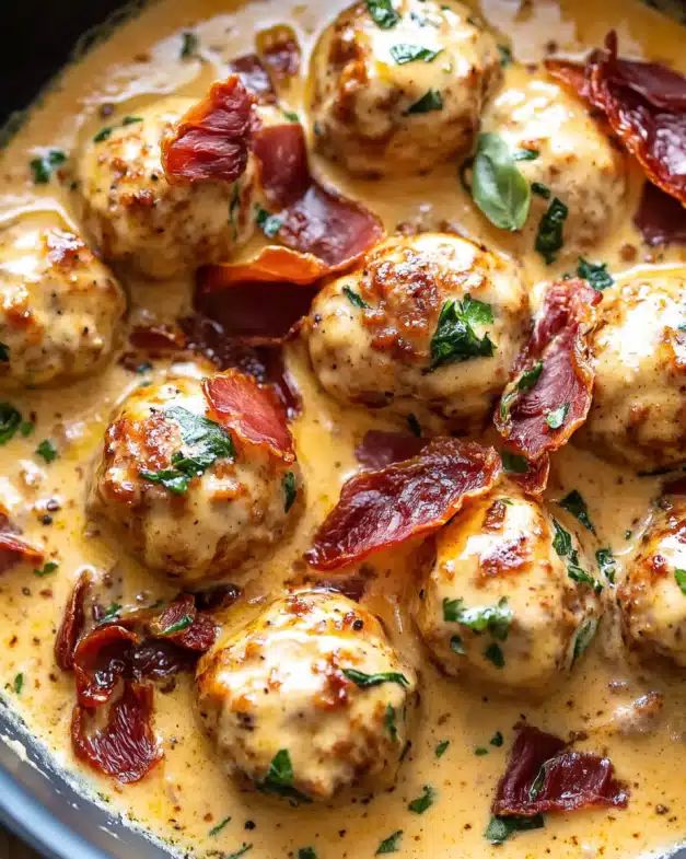 Creamy Sun-Dried Tomato Chicken Meatballs with Crispy Prosciutto step 4