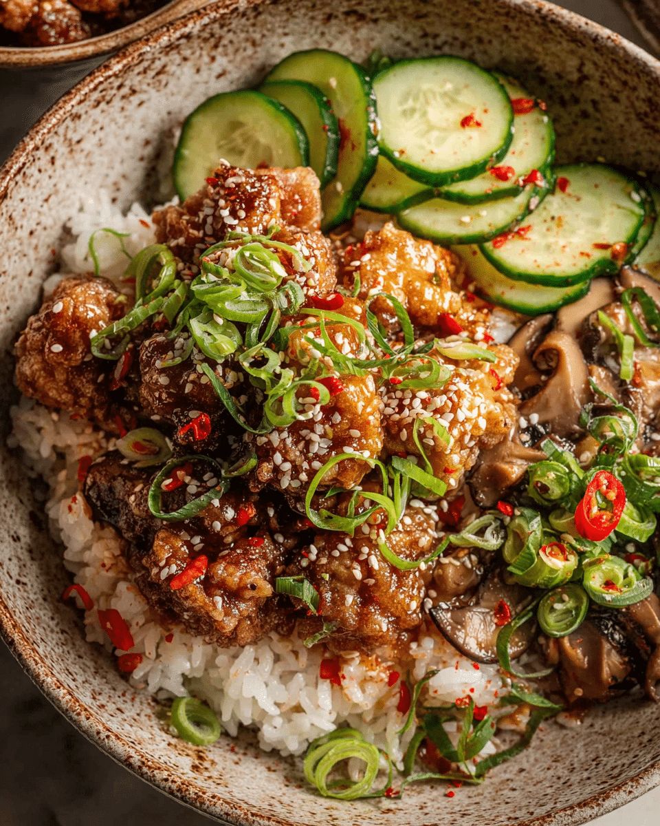 Crispy Chicken Karaage Mushroom Bowls with Sweet Miso Glaze step 5
