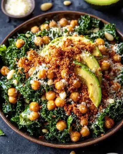 Crispy Chickpea and Kale Salad with Parmesan Tahini Dressing step 3