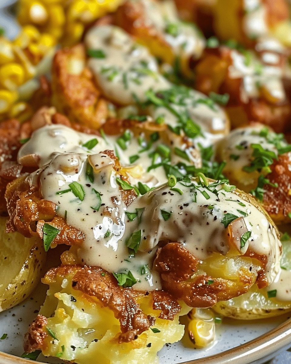 Crispy Gourmet Smashed Potatoes with Creamy Herb Sauce step 4