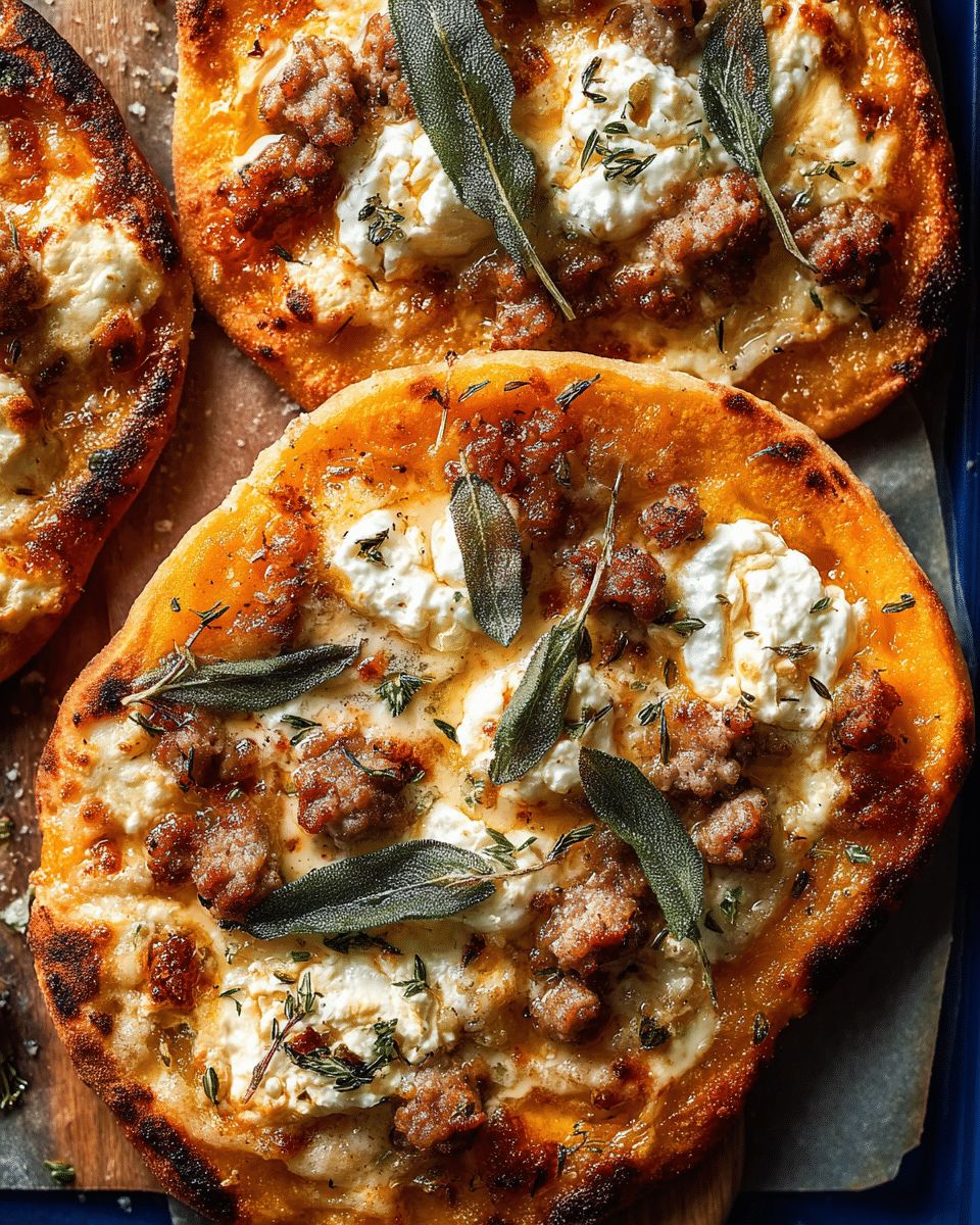 Crispy Pumpkin Naan Pizzas with Sausage, Ricotta & Sage | 30-Minute Fall Dinner step 3