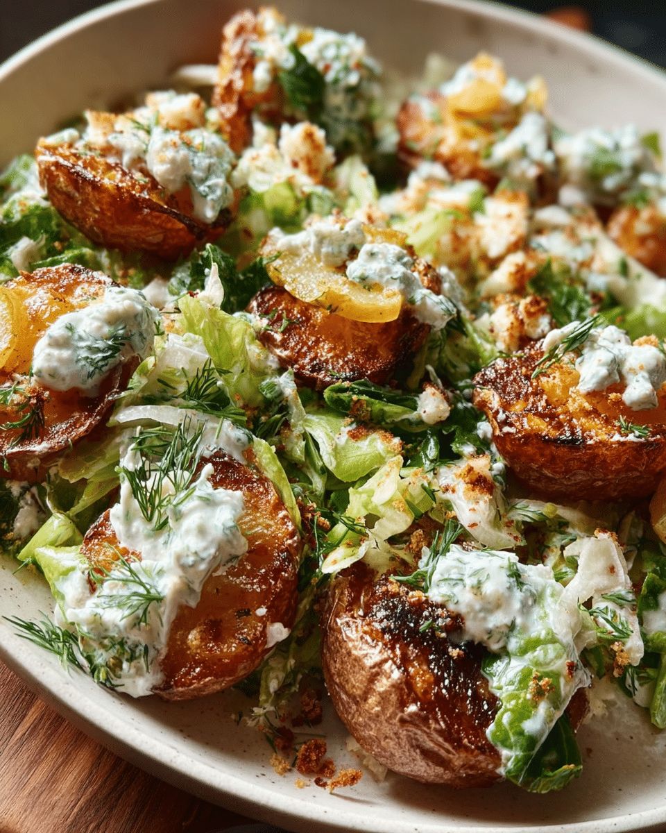 Crispy Smashed Potato Dill Salad with Creamy Feta Dressing step 2