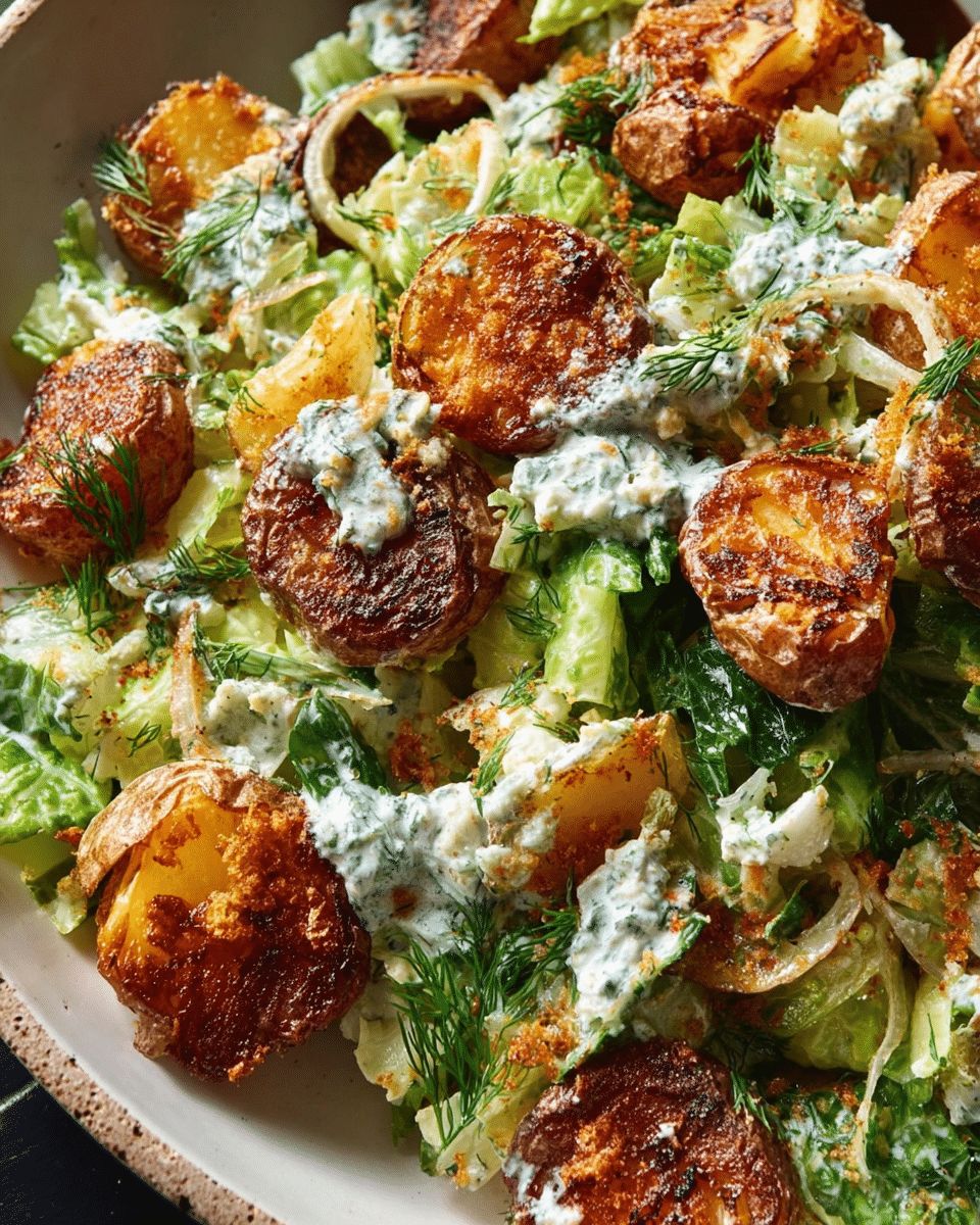 Crispy Smashed Potato Dill Salad with Creamy Feta Dressing step 3