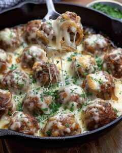 Easy Caramelized Onion and Cheese Meatballs (Gourmet Skillet Recipe) 1
