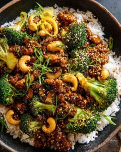 Easy Cashew Chicken with Mushrooms, Broccoli & Citrus Ginger Sauce 1