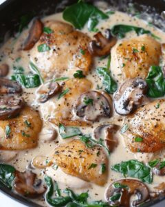 Easy Creamy Chicken Mushroom with Garlic, Parmesan, and Spinach 1