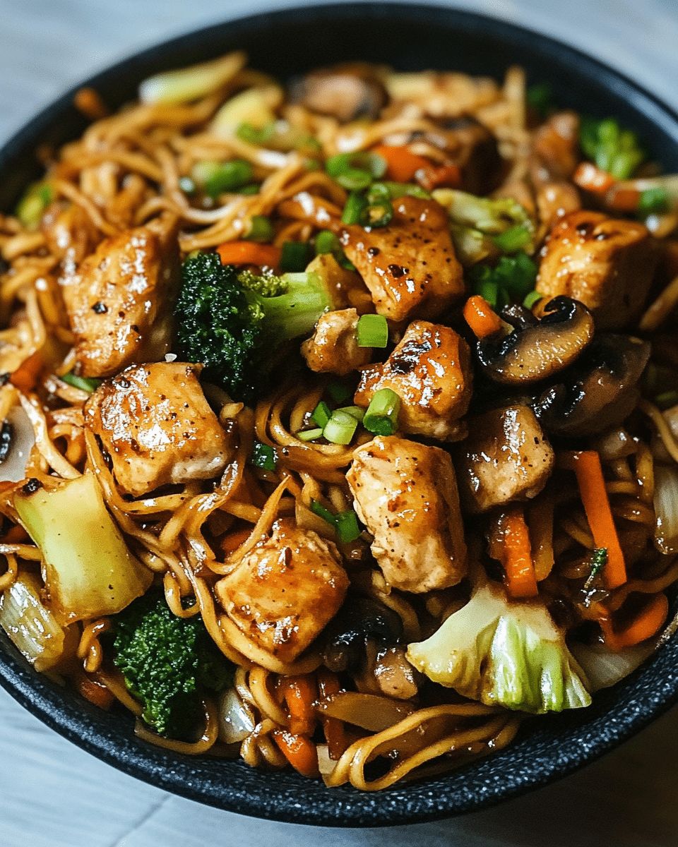 Easy Garlic Chicken Lo Mein Recipe with Sautéed Vegetables step 1