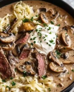 Easy Low-Carb Flank Steak and Mushroom Soup with Cabbage Noodles 1