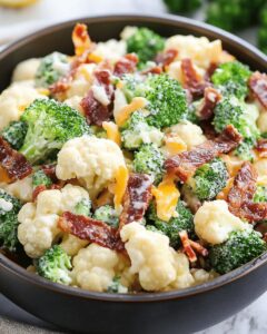 Fresh and Creamy Broccoli Cauliflower Salad with Bacon 1