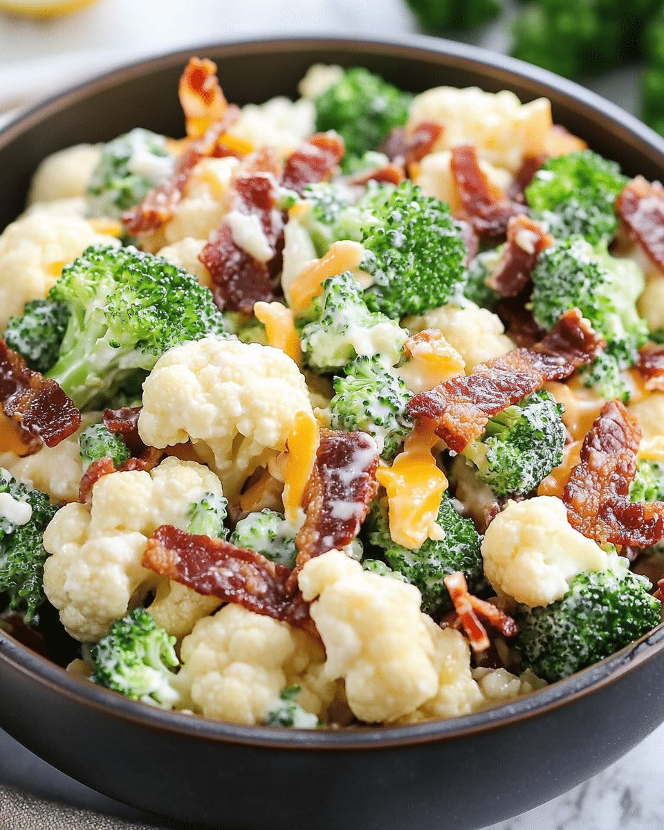 Fresh and Creamy Broccoli Cauliflower Salad with Bacon step 1