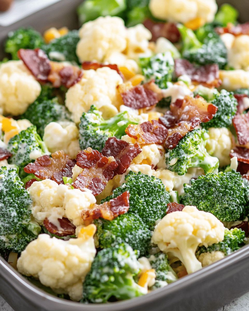 Fresh and Creamy Broccoli Cauliflower Salad with Bacon step 2