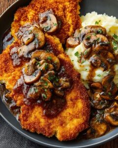 Golden Chicken Schnitzel with Savory Mushroom Gravy: The Ultimate Comfort Meal 1