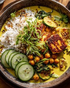 Golden Chickpea & Zucchini Coconut Curry with Halloumi 1