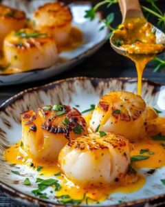 Golden Scallops with Saffron Cream: A Gourmet Seafood Masterpiece 1