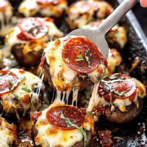 Gourmet Mozzarella-Stuffed Mushroom Caps with Pepperoni | Cook with Feast 1