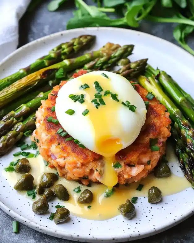 Gourmet Salmon Cakes with Silky Lemon Hollandaise and Grilled Asparagus step 3