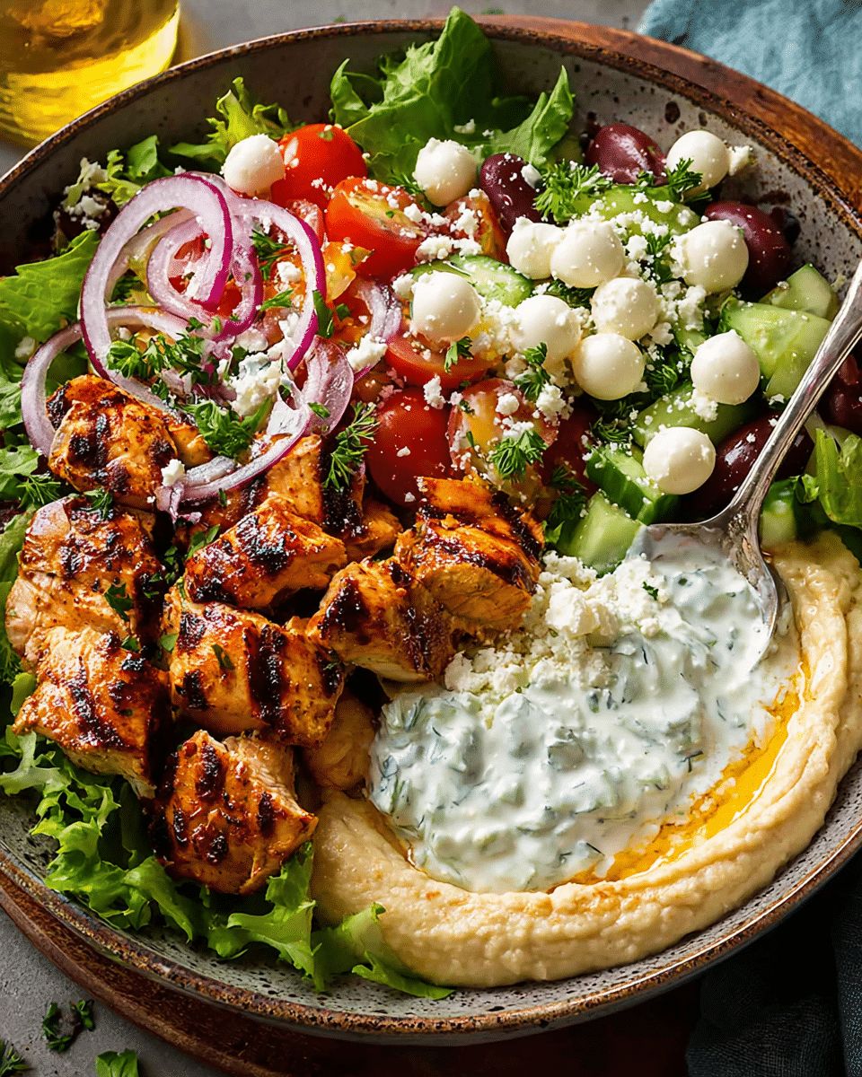 Greek Chicken Bowl with Mozzarella Pearls & Creamy Tzatziki step 4
