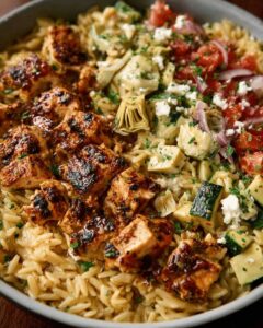 Greek Chicken Orzo with Artichokes & Fresh Vegetables: Easy One-Pot Mediterranean Dinner 1
