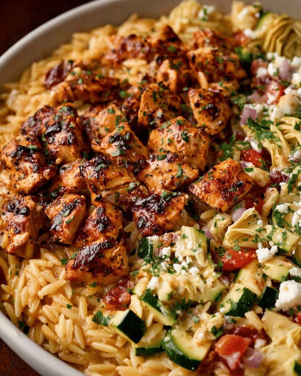 Greek Chicken Orzo with Artichokes & Fresh Vegetables: Easy One-Pot Mediterranean Dinner step 2