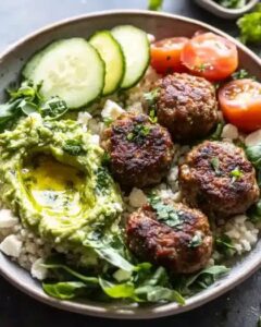 Greek-Style Meatballs with Avocado Goddess Sauce: The Ultimate Mediterranean Bowl 1