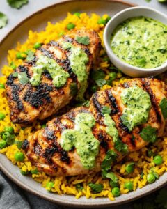 Grilled Chicken with Peruvian Yellow Rice and Creamy Green Sauce: A Flavorful Journey 1