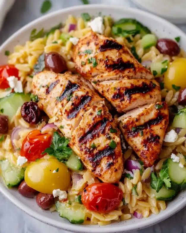Grilled Lemon Herb Chicken with Greek Orzo Salad: Easy Mediterranean Recipe step 3