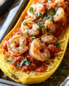 Healthy Shrimp and Spaghetti Squash with Garlic Herb Marinara: A Low-Carb Italian Classic 1