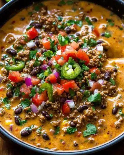 Irresistible Cheesy Beef Dip with Black Beans and Peppers Recipe step 2