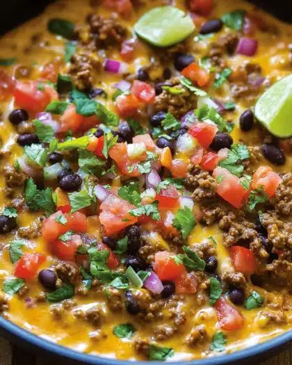 Irresistible Cheesy Beef Dip with Black Beans and Peppers Recipe step 3