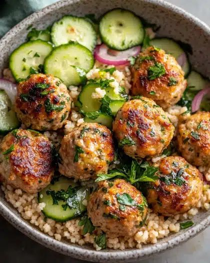 Juicy Chicken Meatballs with Lemon Dill Couscous & Cucumber Salad step 3