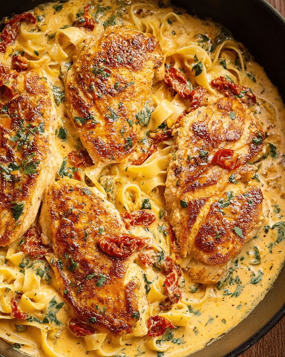One-Pot Creamy Sun-Dried Tomato Chicken with Noodles Recipe step 1