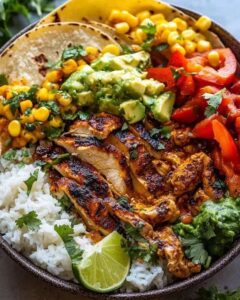 Quick & Easy Chicken and Rice Burrito Bowls with Cilantro Lime Vinaigrette 1