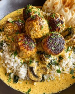 Savory Chickpea–Mushroom Meatballs with Creamy Curry Sauce: The Ultimate Plant-Based Comfort Food 1