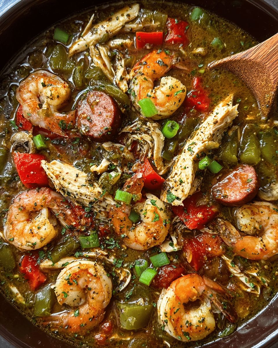 Slow-Cooker Chicken, Shrimp & Mushroom Gumbo: A Deep South Classic step 1