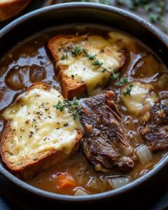 Slow-Cooker French Onion Beef Short Rib Soup with Gruyère Toast 1