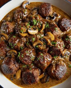 The Best Salisbury Steak Meatballs with Rich Mushroom Gravy Line 2: photo 1