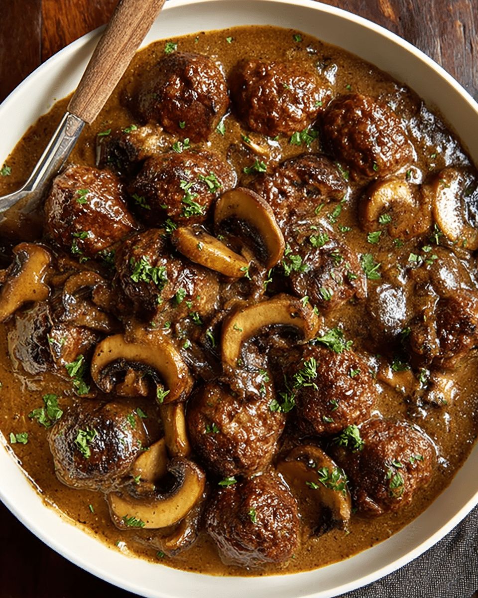 The Best Salisbury Steak Meatballs with Rich Mushroom Gravy Line 2: step 3