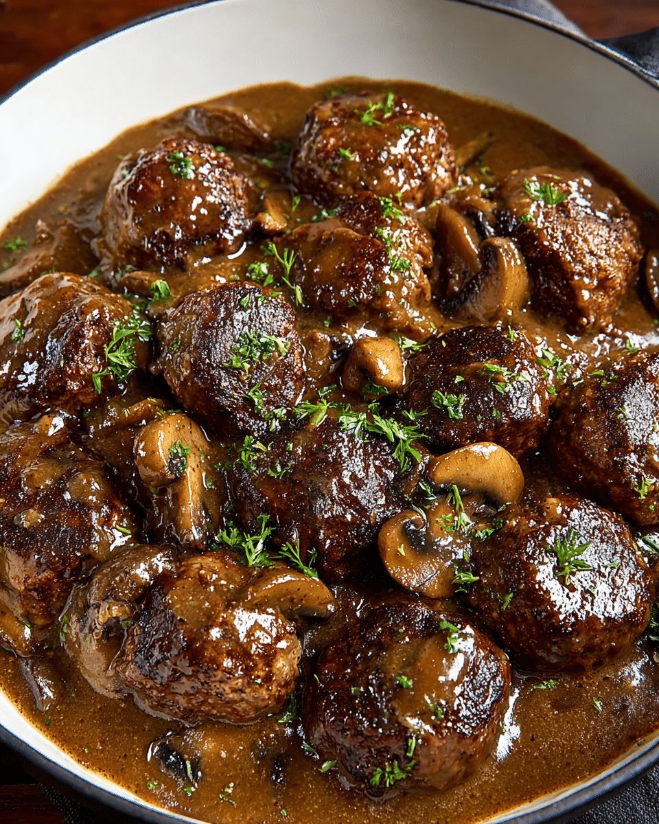 The Best Salisbury Steak Meatballs with Rich Mushroom Gravy Line 2: step 4