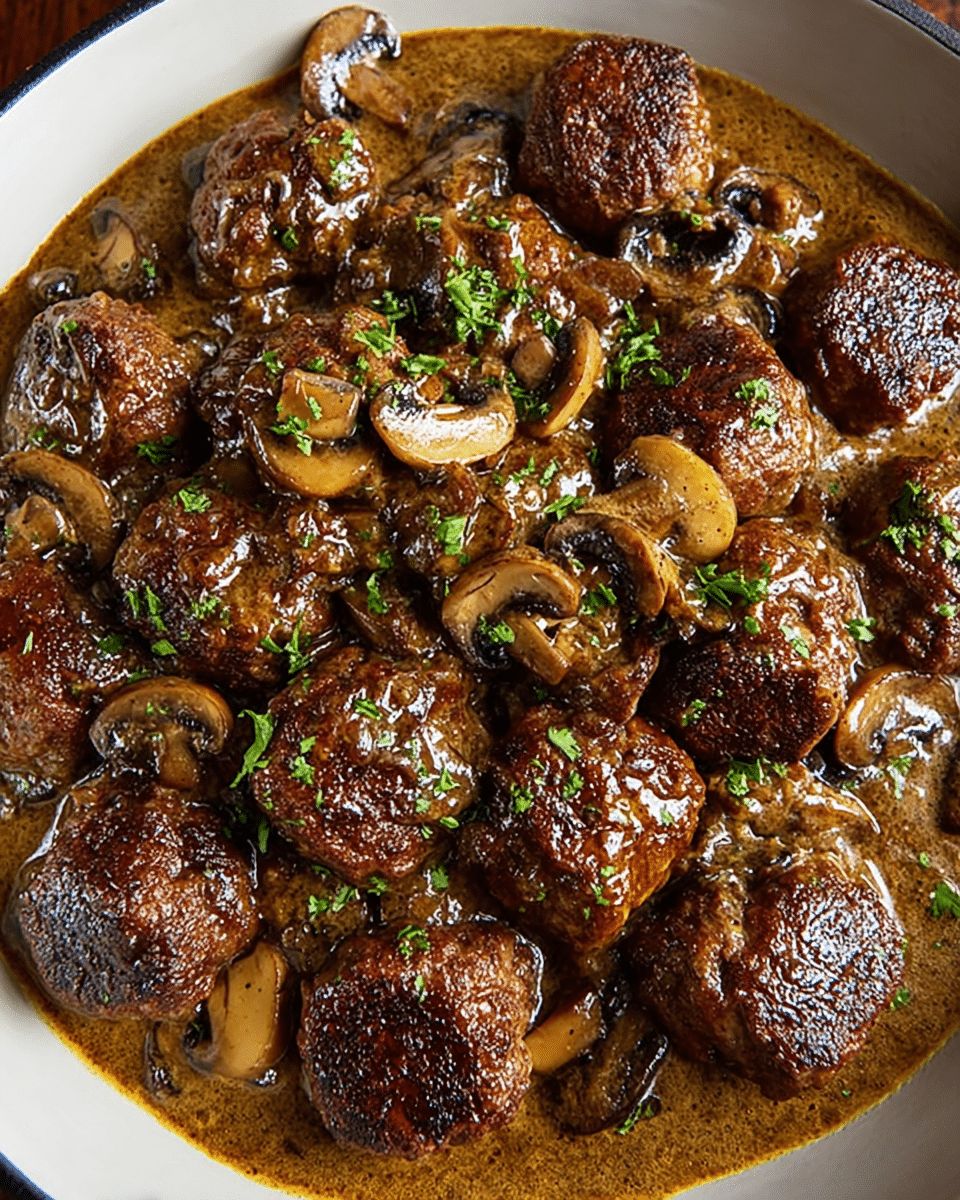 The Best Salisbury Steak Meatballs with Rich Mushroom Gravy Line 2: step 5