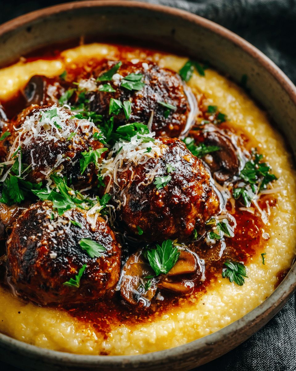 The Ultimate Braised Chicken Meatballs with Mushrooms & Creamy Cheesy Polenta step 1