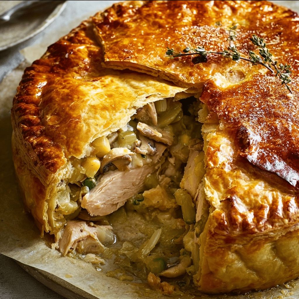 The Ultimate Creamy Chicken, Mushroom, and Vegetable Pie with Flaky Pastry step 3