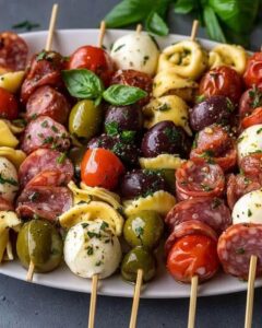 The Ultimate Italian Antipasto Skewers: Marinated Tortellini & Mozzarella 1
