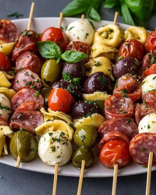 The Ultimate Italian Antipasto Skewers: Marinated Tortellini & Mozzarella step 1
