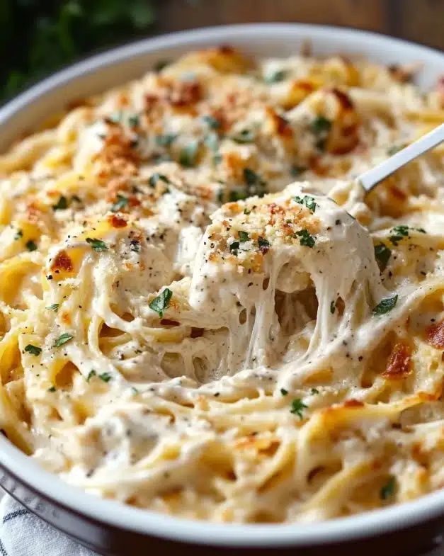 Ultimate Cheesy Chicken Tetrazzini Bake with Creamy Garlic Sauce step 5