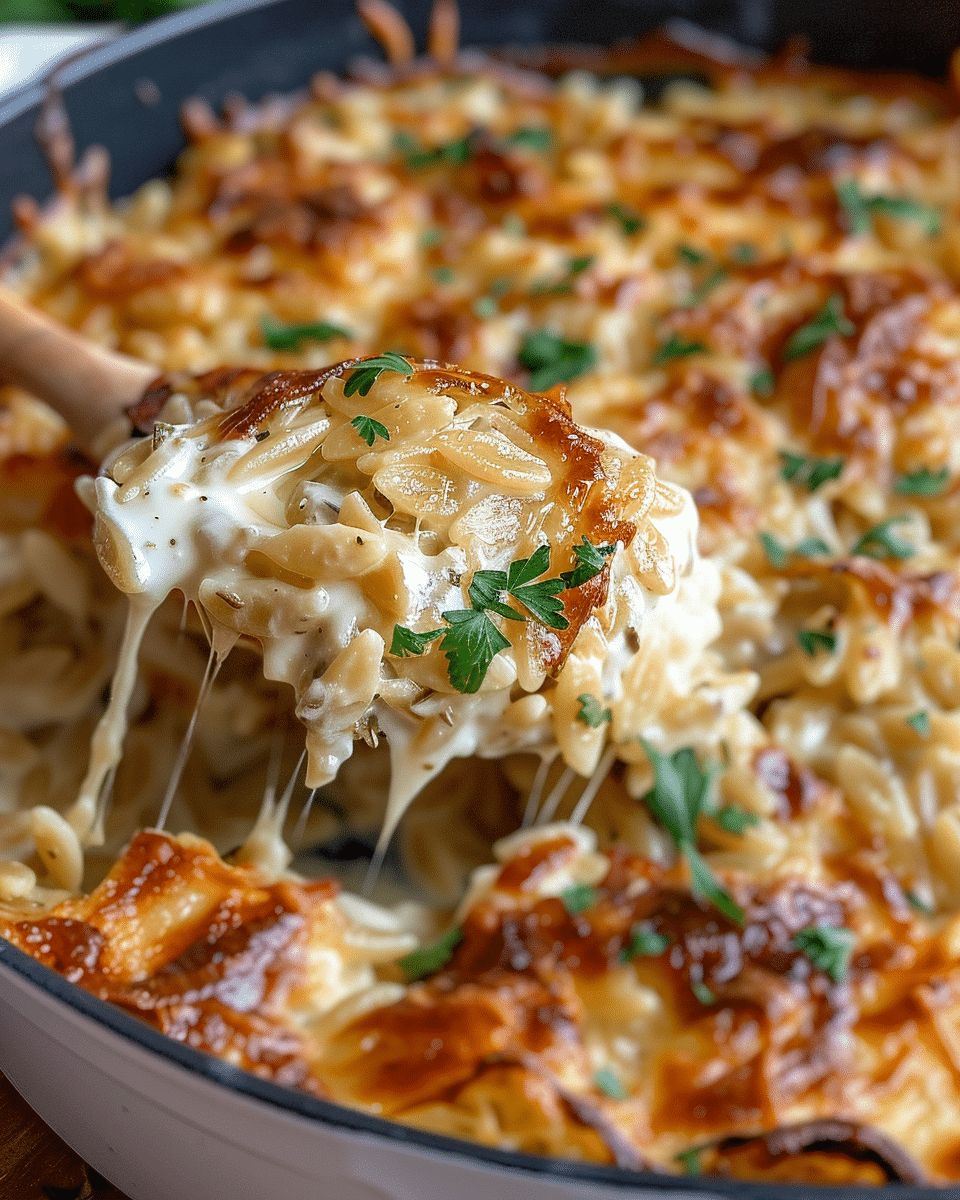Ultimate Creamy Caramelized Onion Chicken Orzo Bake with Gruyère step 1