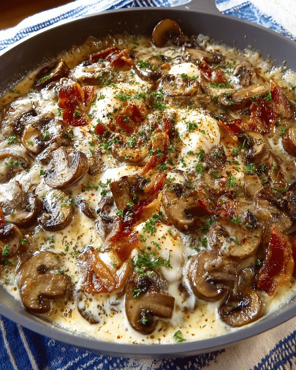 Ultimate Creamy Garlic Mushroom & Bacon Bake Recipe | Cook With Feast step 2