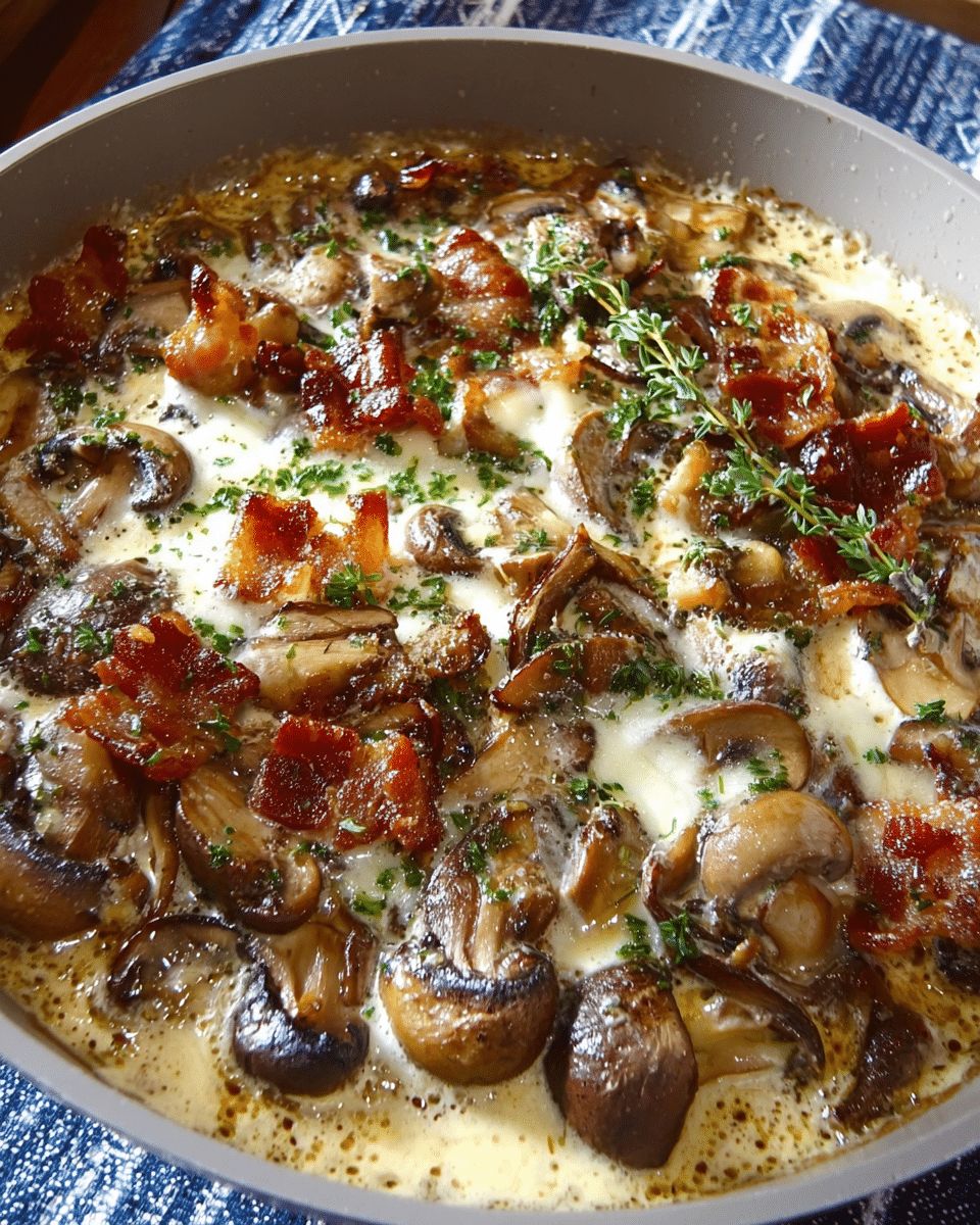 Ultimate Creamy Garlic Mushroom & Bacon Bake Recipe | Cook With Feast step 4